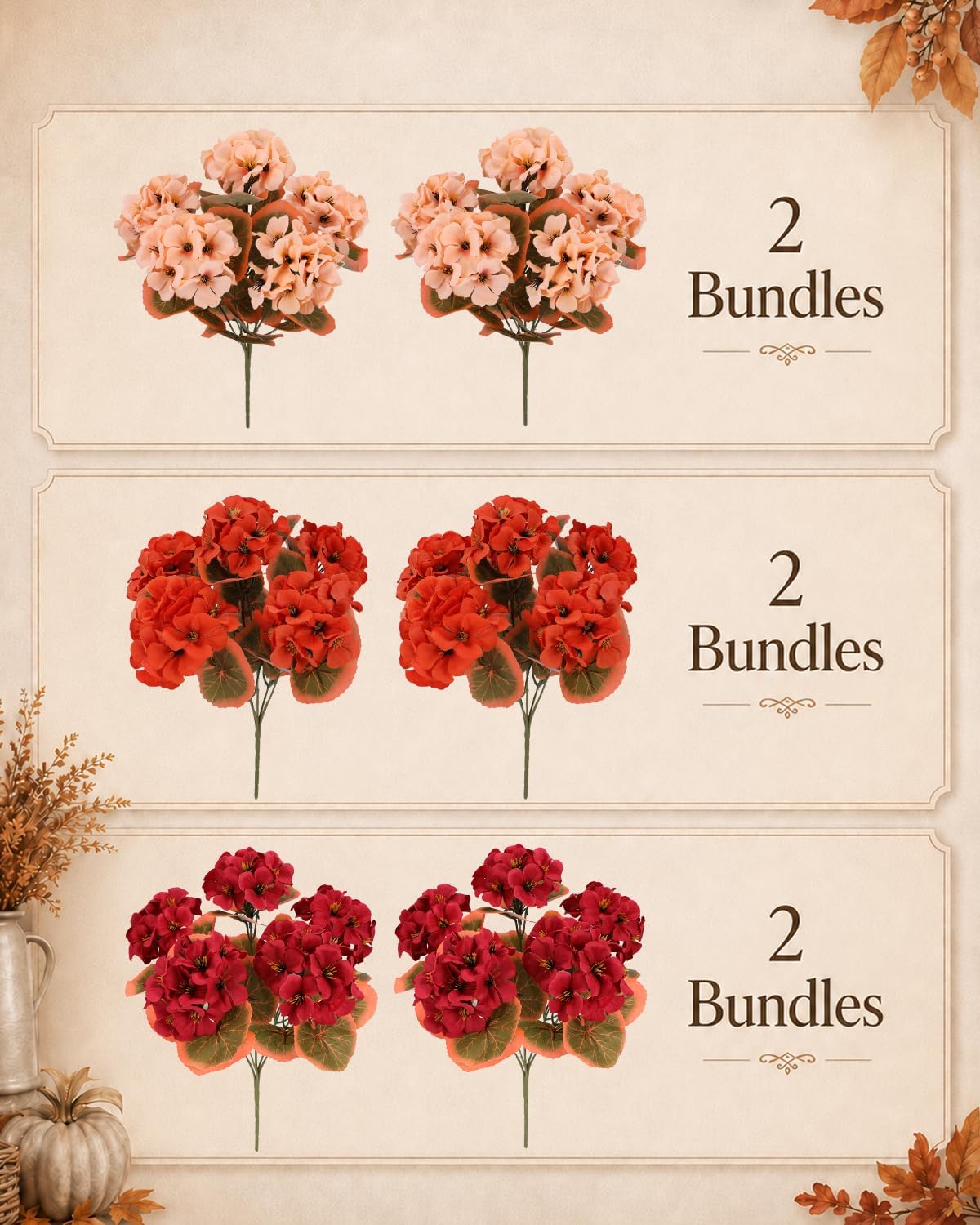 Artificial Flowers for Outdoors – of UV-Resistant Artificial Geraniums, Realistic Silk Flowers for Front Porch, Patio, Garden, Window Boxes & Hanging Baskets (red, 6)
