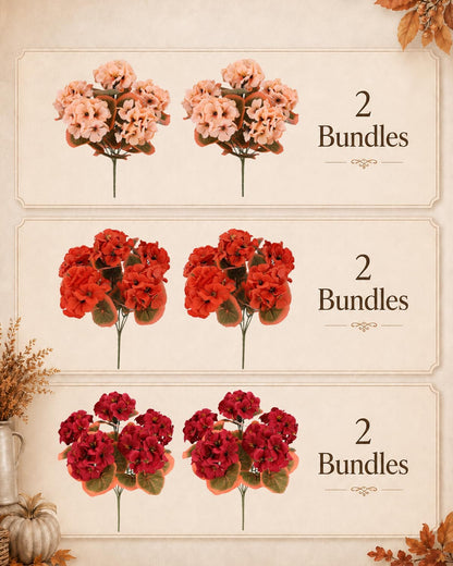 Artificial Flowers for Outdoors – of UV-Resistant Artificial Geraniums, Realistic Silk Flowers for Front Porch, Patio, Garden, Window Boxes & Hanging Baskets (red, 6)