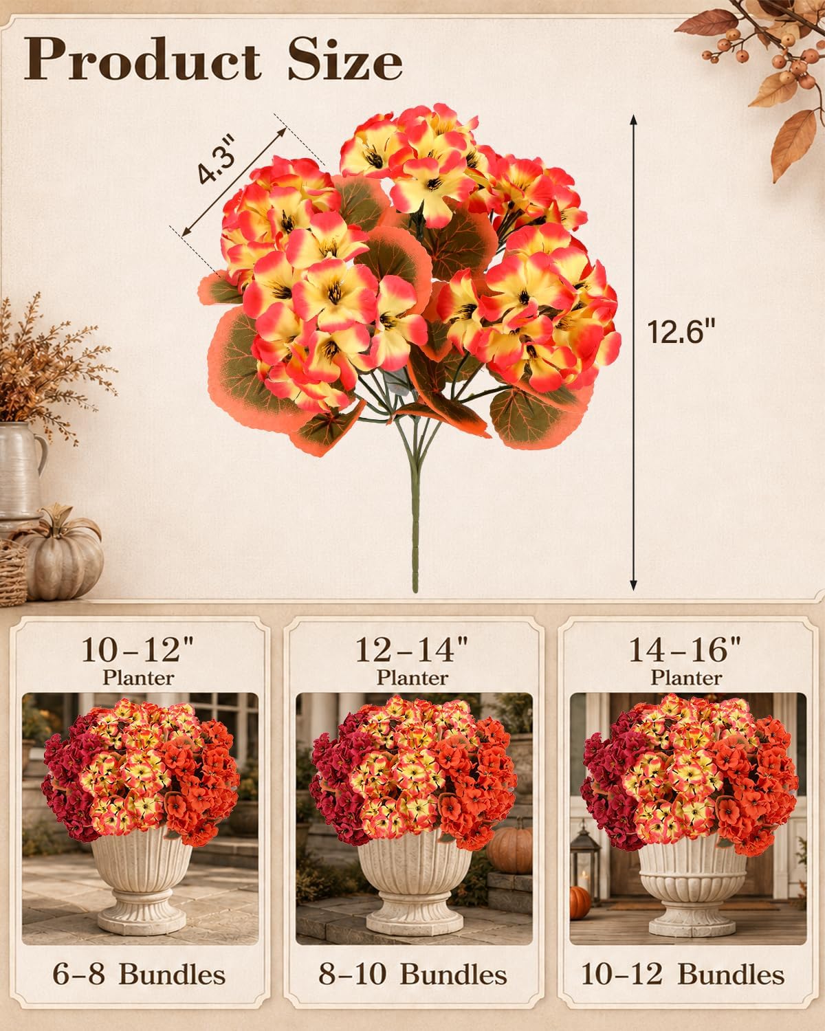 Artificial Flowers for Outdoors – of UV-Resistant Artificial Geraniums, Realistic Silk Flowers for Front Porch, Patio, Garden, Window Boxes & Hanging Baskets (red, 6)
