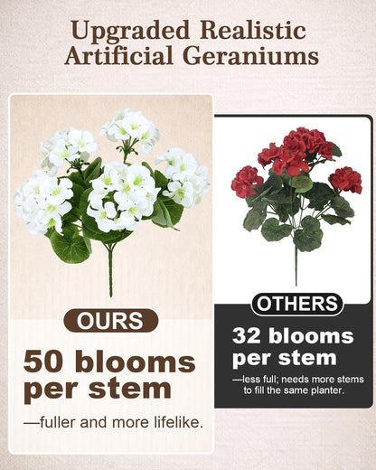 Artificial Flowers for Outdoors – of UV-Resistant Artificial Geraniums, Realistic Silk Flowers for Front Porch, Patio, Garden, Window Boxes & Hanging Baskets (red, 6)