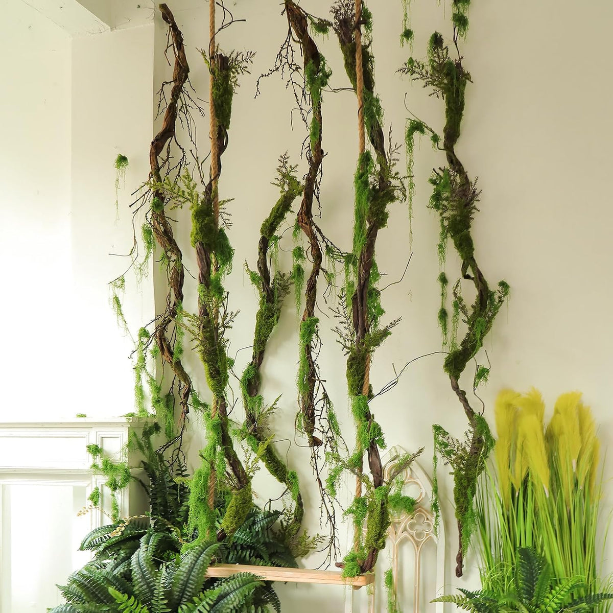 78" Large Bendable Fake Tree Trunk Branch Wall Hanging Moss Vine