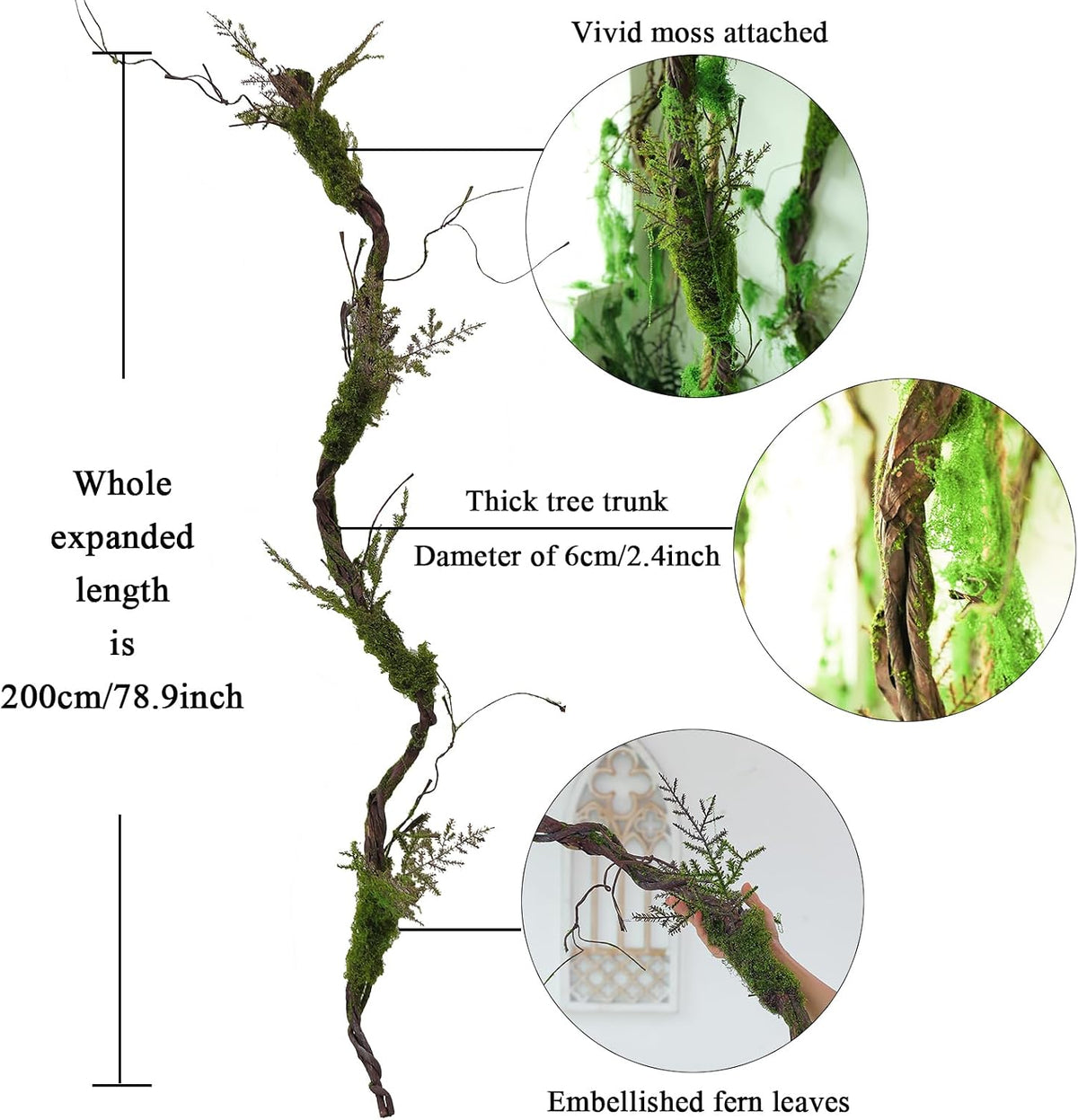 78" Large Bendable Fake Tree Trunk Branch Wall Hanging Moss Vine