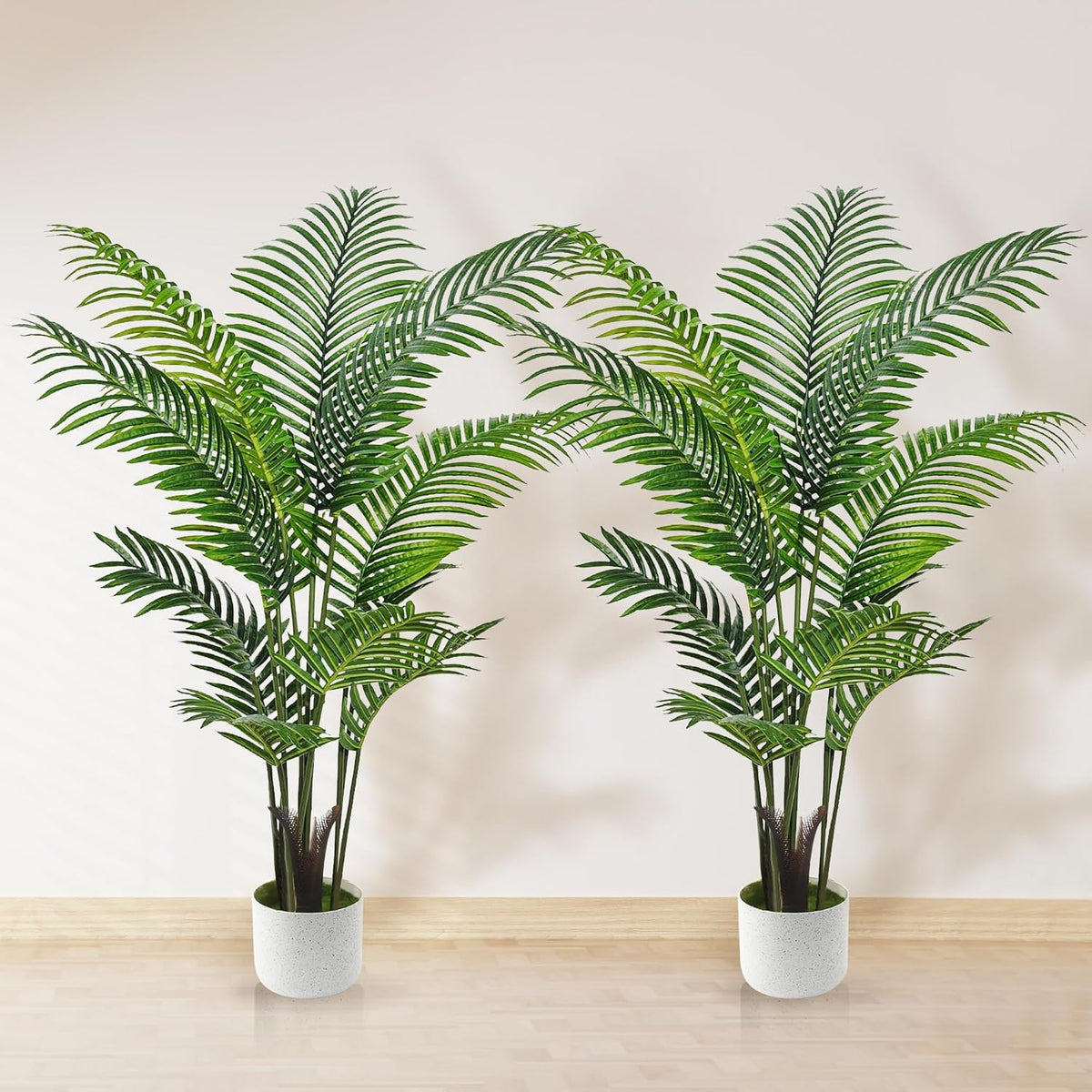 Artificial Palm Tree 4FT, Fake Tree with White Tall Planter 2 Pack, Faux Tropical Areca Floor Plant in Pot, Artificial Silk Plant for Home Office Living Room Decor Indoor