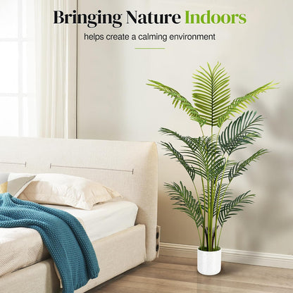 Artificial Palm Tree 4FT, Fake Tree with White Tall Planter 2 Pack, Faux Tropical Areca Floor Plant in Pot, Artificial Silk Plant for Home Office Living Room Decor Indoor