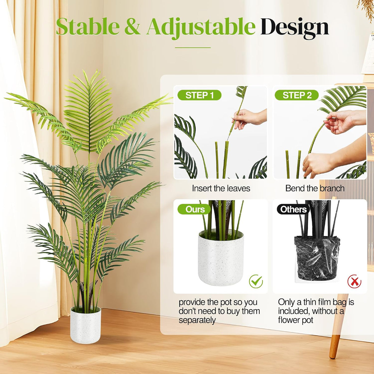 Artificial Palm Tree 4FT, Fake Tree with White Tall Planter 2 Pack, Faux Tropical Areca Floor Plant in Pot, Artificial Silk Plant for Home Office Living Room Decor Indoor