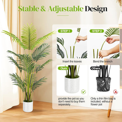 Artificial Palm Tree 4FT, Fake Tree with White Tall Planter 2 Pack, Faux Tropical Areca Floor Plant in Pot, Artificial Silk Plant for Home Office Living Room Decor Indoor