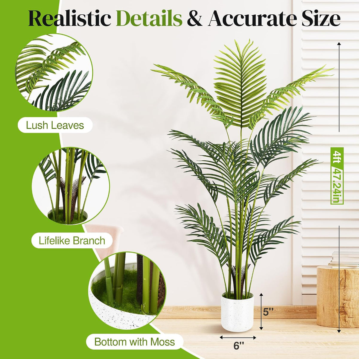 Artificial Palm Tree 4FT, Fake Tree with White Tall Planter 2 Pack, Faux Tropical Areca Floor Plant in Pot, Artificial Silk Plant for Home Office Living Room Decor Indoor