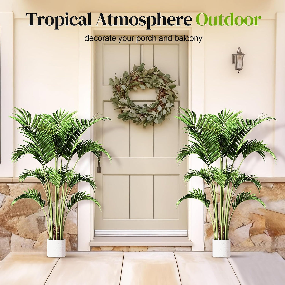 Artificial Palm Tree 4FT, Fake Tree with White Tall Planter 2 Pack, Faux Tropical Areca Floor Plant in Pot, Artificial Silk Plant for Home Office Living Room Decor Indoor