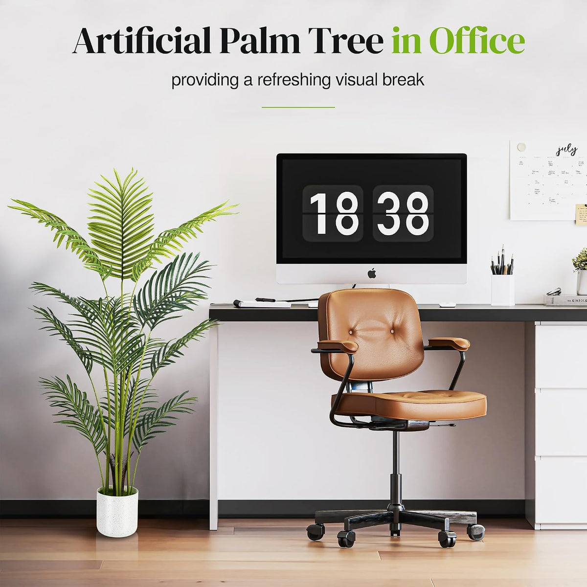 Artificial Palm Tree 4FT, Fake Tree with White Tall Planter 2 Pack, Faux Tropical Areca Floor Plant in Pot, Artificial Silk Plant for Home Office Living Room Decor Indoor