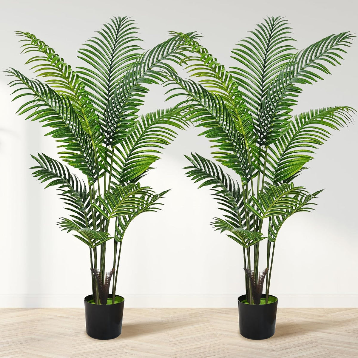 Artificial Palm Tree 4FT, Fake Tree with White Tall Planter 2 Pack, Faux Tropical Areca Floor Plant in Pot, Artificial Silk Plant for Home Office Living Room Decor Indoor