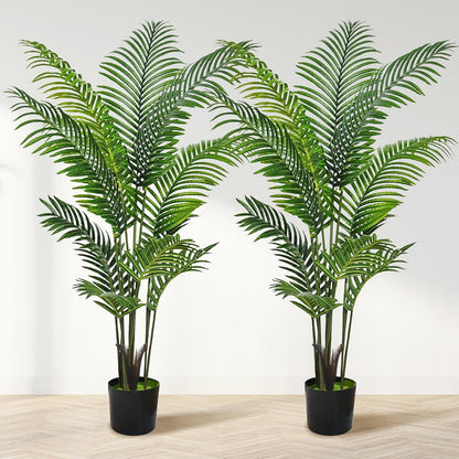 Artificial Palm Tree 4FT, Fake Tree with White Tall Planter 2 Pack, Faux Tropical Areca Floor Plant in Pot, Artificial Silk Plant for Home Office Living Room Decor Indoor