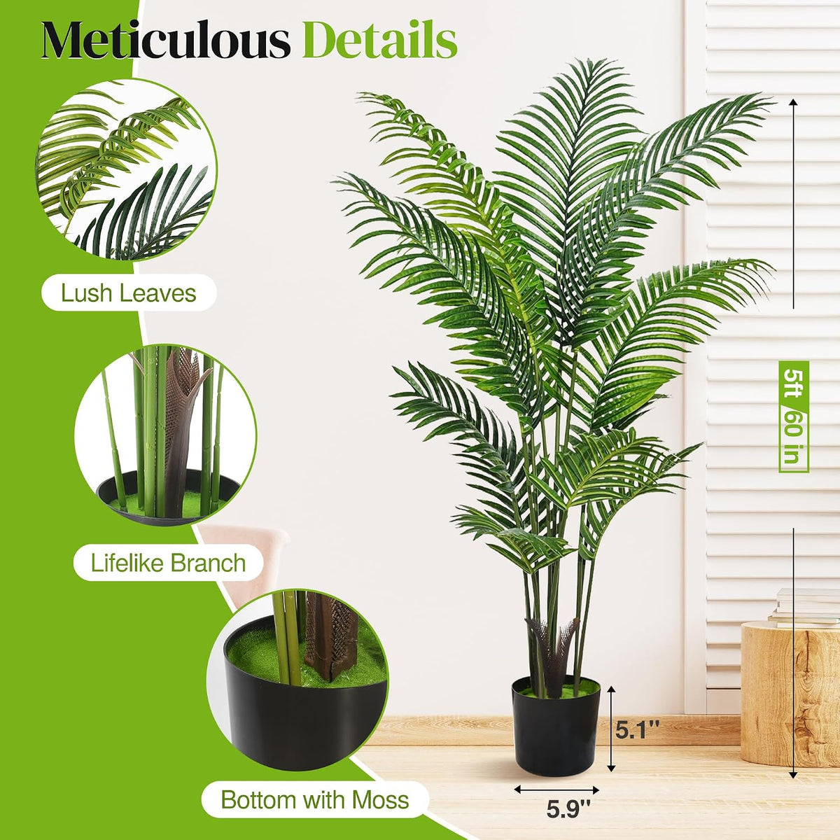 Artificial Palm Tree 4FT, Fake Tree with White Tall Planter 2 Pack, Faux Tropical Areca Floor Plant in Pot, Artificial Silk Plant for Home Office Living Room Decor Indoor