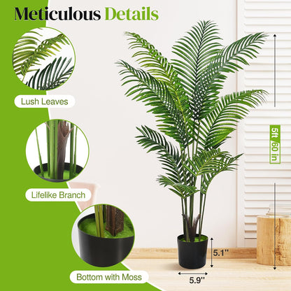 Artificial Palm Tree 4FT, Fake Tree with White Tall Planter 2 Pack, Faux Tropical Areca Floor Plant in Pot, Artificial Silk Plant for Home Office Living Room Decor Indoor