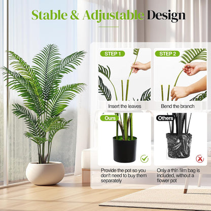Artificial Palm Tree 4FT, Fake Tree with White Tall Planter 2 Pack, Faux Tropical Areca Floor Plant in Pot, Artificial Silk Plant for Home Office Living Room Decor Indoor
