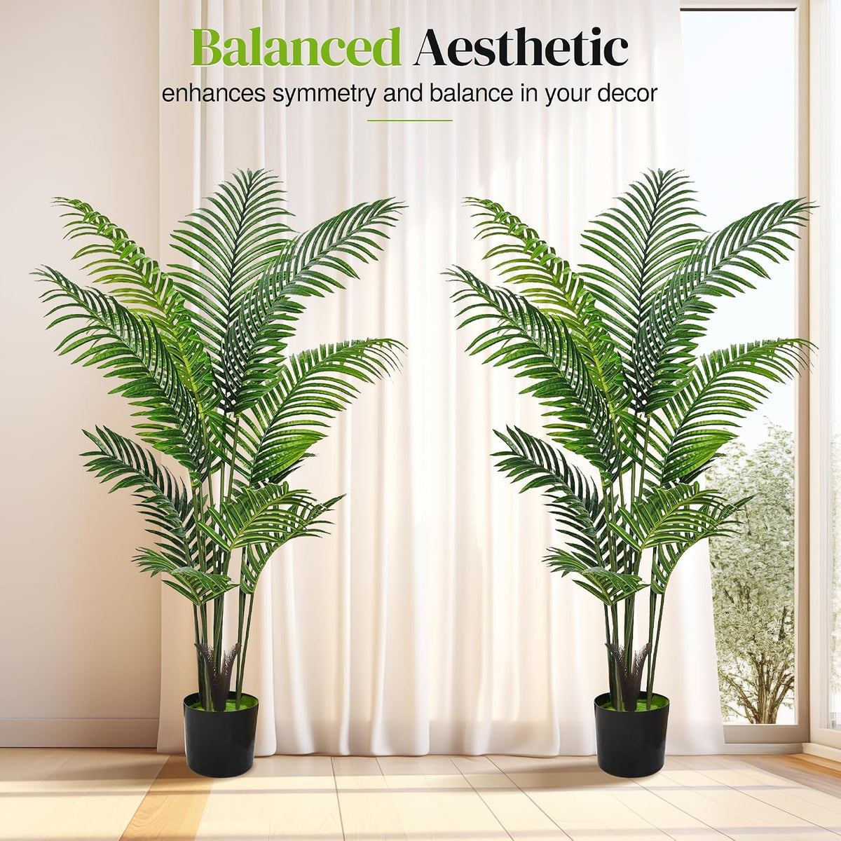 Artificial Palm Tree 4FT, Fake Tree with White Tall Planter 2 Pack, Faux Tropical Areca Floor Plant in Pot, Artificial Silk Plant for Home Office Living Room Decor Indoor