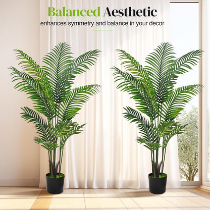 Artificial Palm Tree 4FT, Fake Tree with White Tall Planter 2 Pack, Faux Tropical Areca Floor Plant in Pot, Artificial Silk Plant for Home Office Living Room Decor Indoor