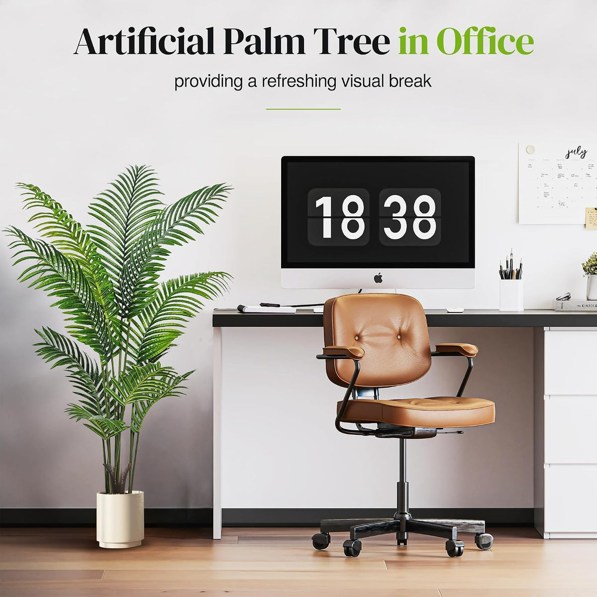 Artificial Palm Tree 4FT, Fake Tree with White Tall Planter 2 Pack, Faux Tropical Areca Floor Plant in Pot, Artificial Silk Plant for Home Office Living Room Decor Indoor