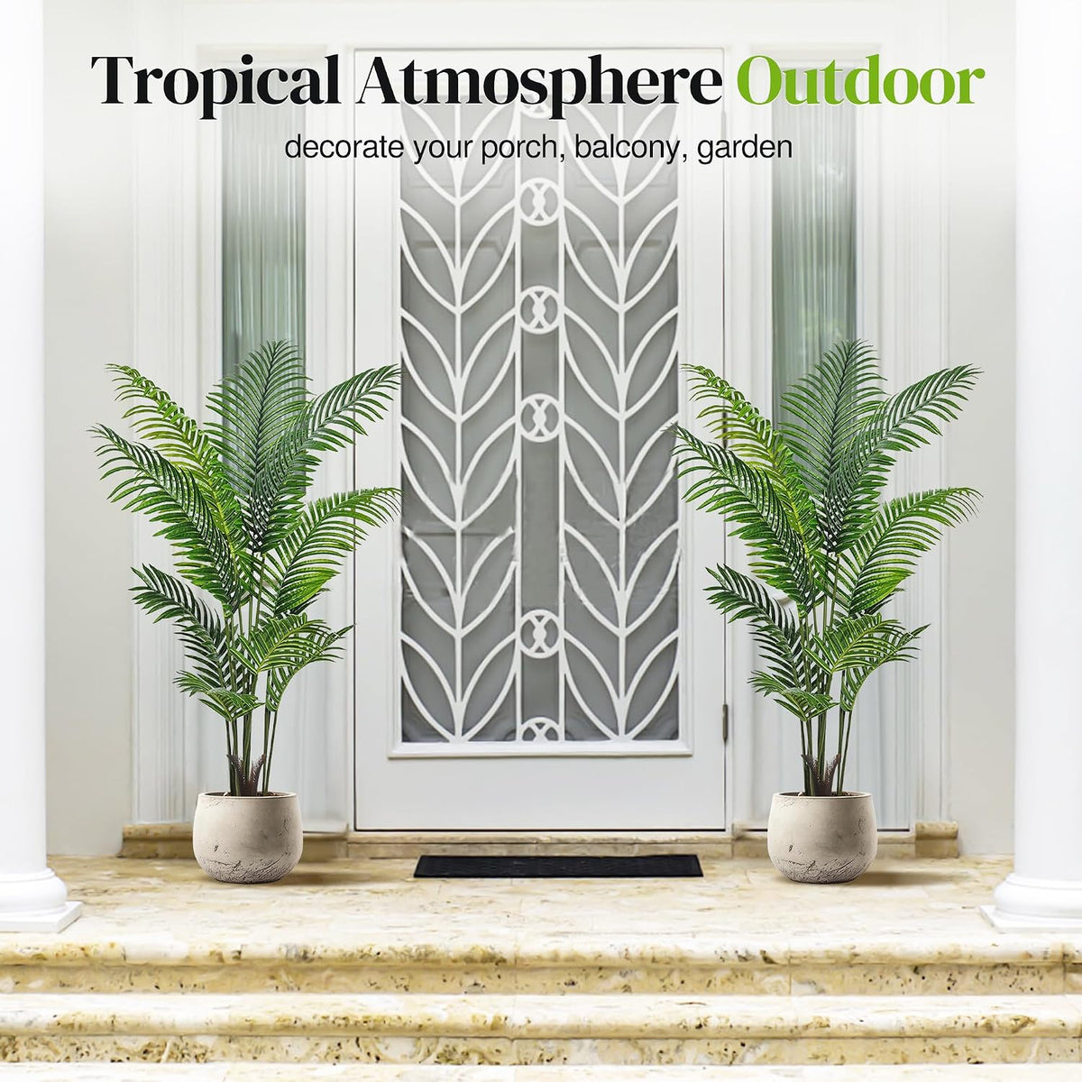 Artificial Palm Tree 4FT, Fake Tree with White Tall Planter 2 Pack, Faux Tropical Areca Floor Plant in Pot, Artificial Silk Plant for Home Office Living Room Decor Indoor