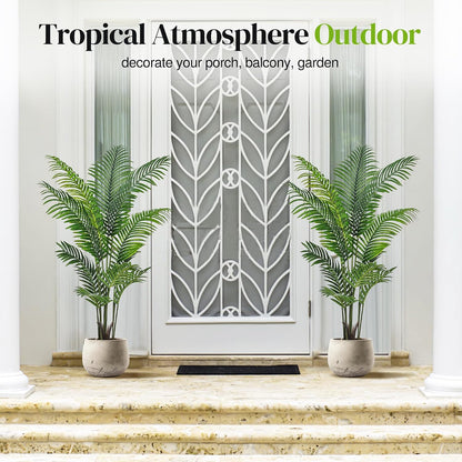 Artificial Palm Tree 4FT, Fake Tree with White Tall Planter 2 Pack, Faux Tropical Areca Floor Plant in Pot, Artificial Silk Plant for Home Office Living Room Decor Indoor