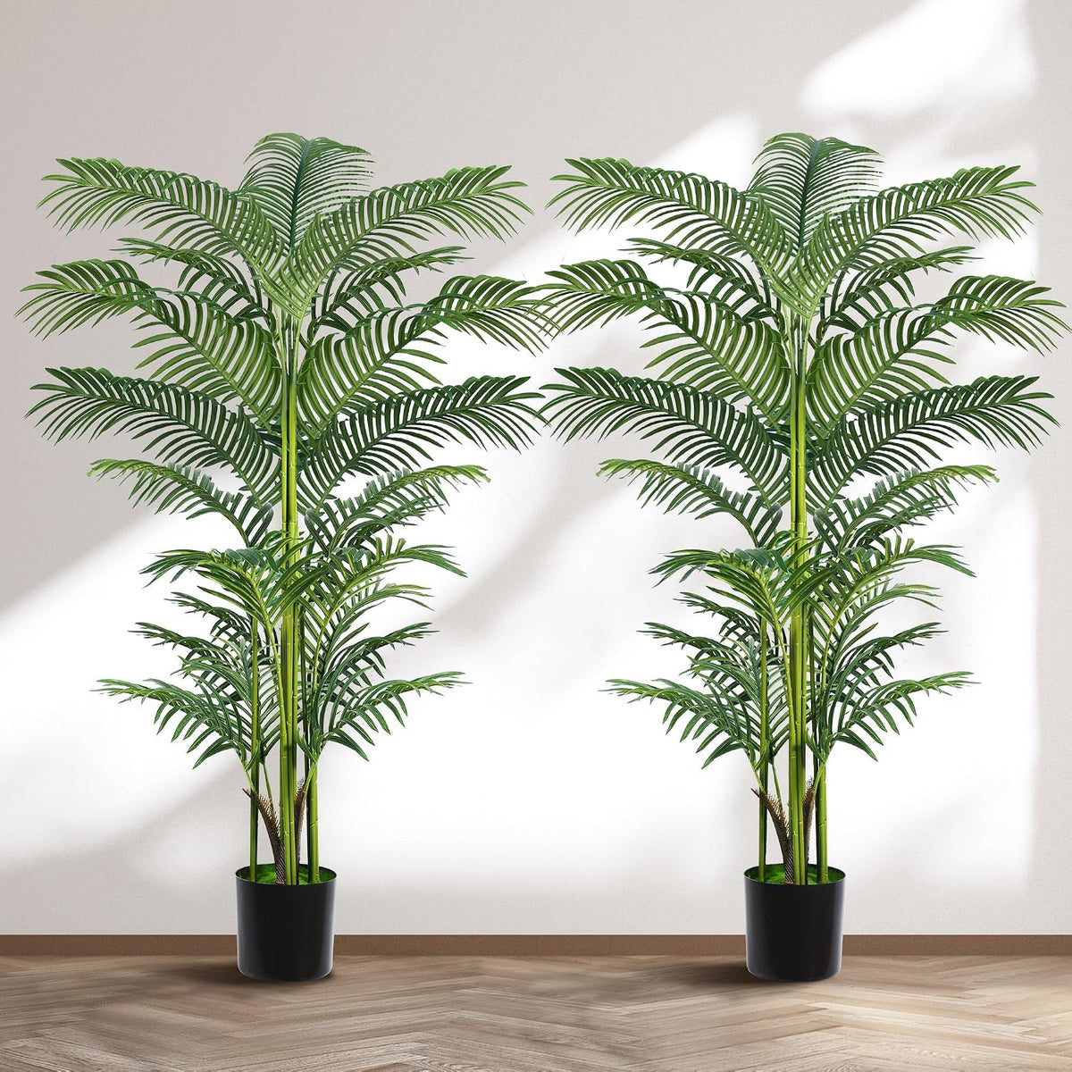 Artificial Palm Tree 4FT, Fake Tree with White Tall Planter 2 Pack, Faux Tropical Areca Floor Plant in Pot, Artificial Silk Plant for Home Office Living Room Decor Indoor