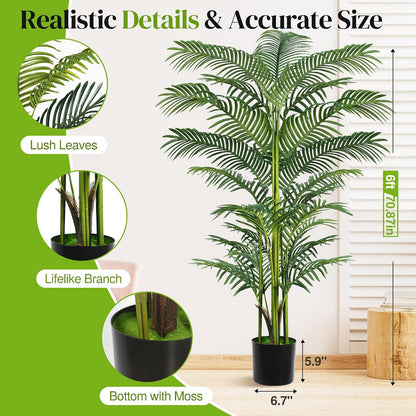 Artificial Palm Tree 4FT, Fake Tree with White Tall Planter 2 Pack, Faux Tropical Areca Floor Plant in Pot, Artificial Silk Plant for Home Office Living Room Decor Indoor