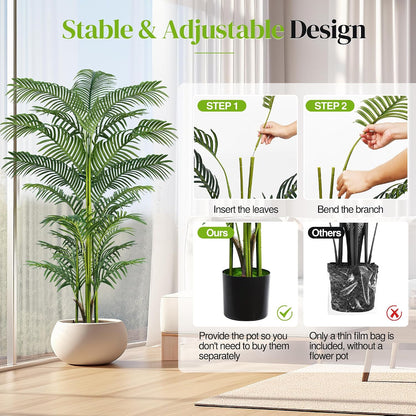 Artificial Palm Tree 4FT, Fake Tree with White Tall Planter 2 Pack, Faux Tropical Areca Floor Plant in Pot, Artificial Silk Plant for Home Office Living Room Decor Indoor