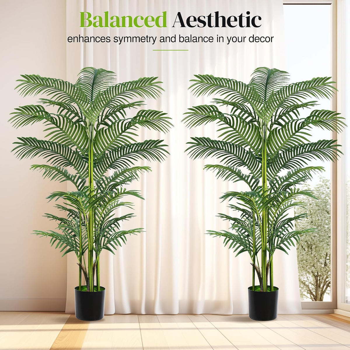 Artificial Palm Tree 4FT, Fake Tree with White Tall Planter 2 Pack, Faux Tropical Areca Floor Plant in Pot, Artificial Silk Plant for Home Office Living Room Decor Indoor