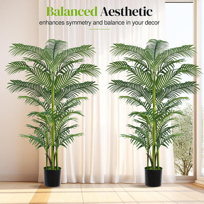 Artificial Palm Tree 4FT, Fake Tree with White Tall Planter 2 Pack, Faux Tropical Areca Floor Plant in Pot, Artificial Silk Plant for Home Office Living Room Decor Indoor