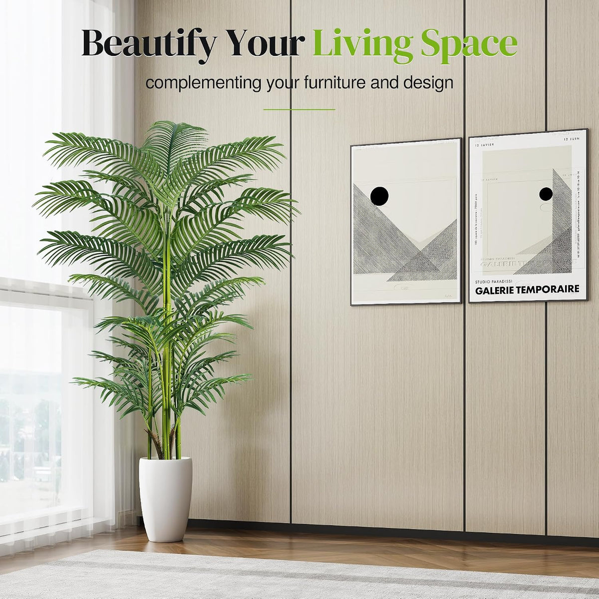 Artificial Palm Tree 4FT, Fake Tree with White Tall Planter 2 Pack, Faux Tropical Areca Floor Plant in Pot, Artificial Silk Plant for Home Office Living Room Decor Indoor