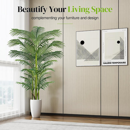 Artificial Palm Tree 4FT, Fake Tree with White Tall Planter 2 Pack, Faux Tropical Areca Floor Plant in Pot, Artificial Silk Plant for Home Office Living Room Decor Indoor