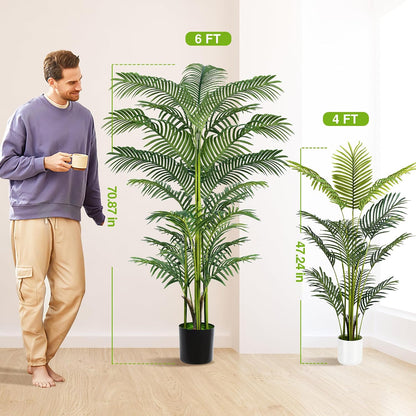 Artificial Palm Tree 4FT, Fake Tree with White Tall Planter 2 Pack, Faux Tropical Areca Floor Plant in Pot, Artificial Silk Plant for Home Office Living Room Decor Indoor
