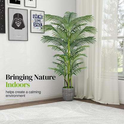 Artificial Palm Tree 4FT, Fake Tree with White Tall Planter 2 Pack, Faux Tropical Areca Floor Plant in Pot, Artificial Silk Plant for Home Office Living Room Decor Indoor