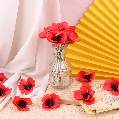 Set of 150 Red Poppy Artificial Flowers Fake Flowers Poppies Head Fake Wildflowers with 6 Inch Flower Branch for Memorial Veterans Day Remembrance Sunday Bouquet Corsages Home Kitchen Decor