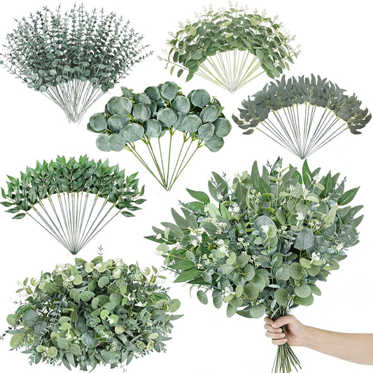 120 Pcs Mixed Artificial Eucalyptus Stems Green,Realistic Design