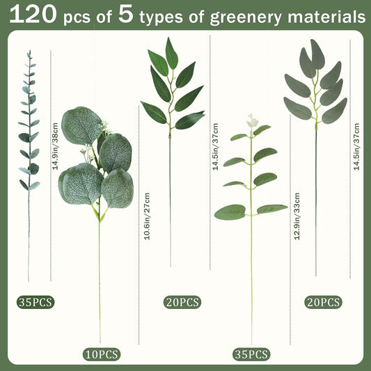 120 Pcs Mixed Artificial Eucalyptus Stems Green,Realistic Design