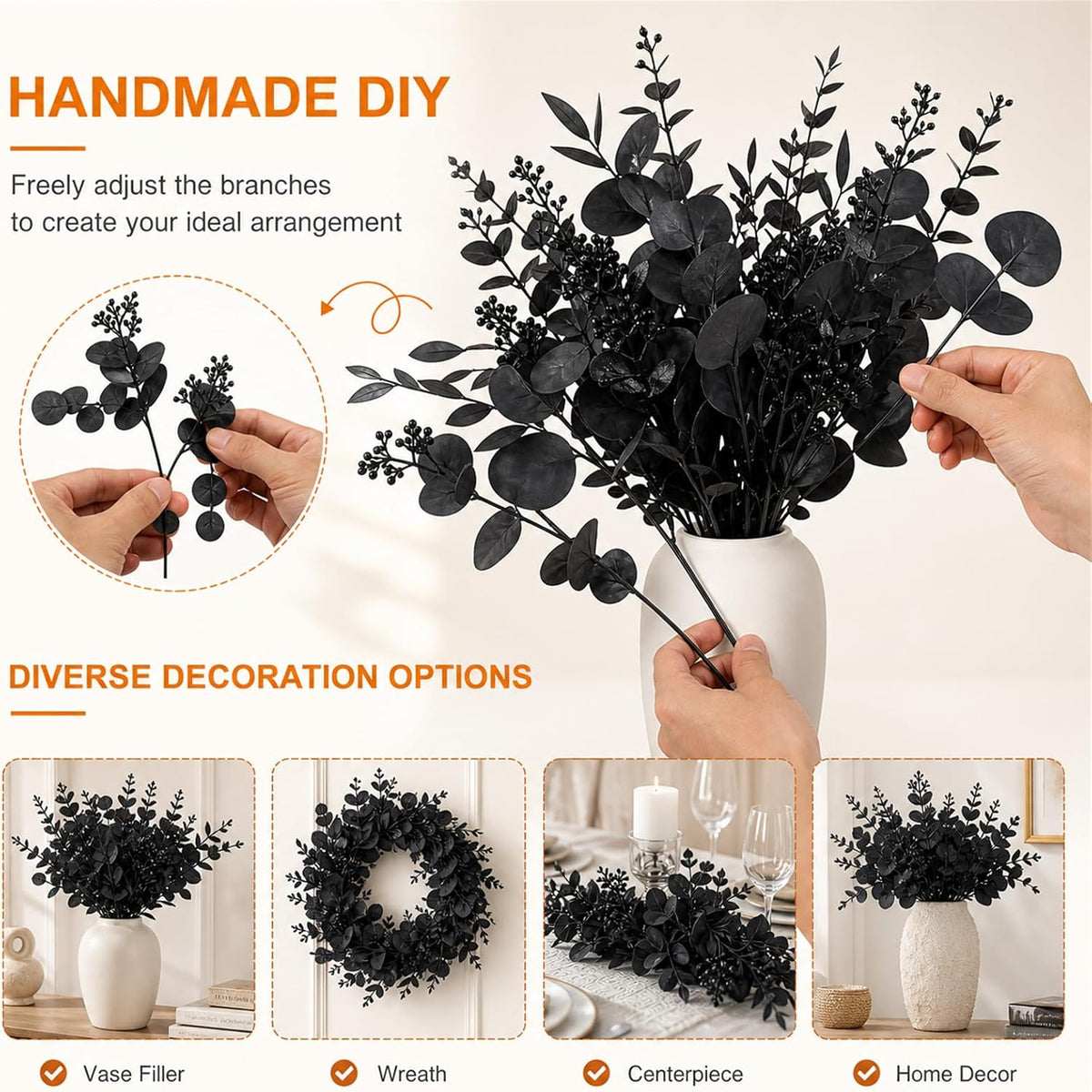 120 Pcs Mixed Artificial Eucalyptus Stems Green,Realistic Design