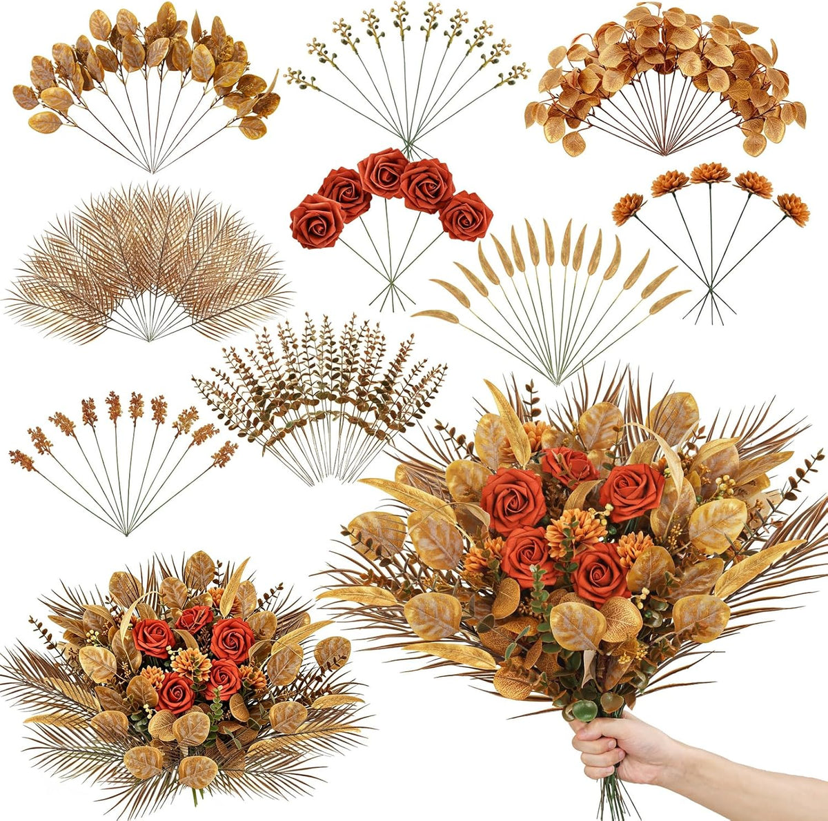 120 Pcs Mixed Artificial Eucalyptus Stems Green,Realistic Design