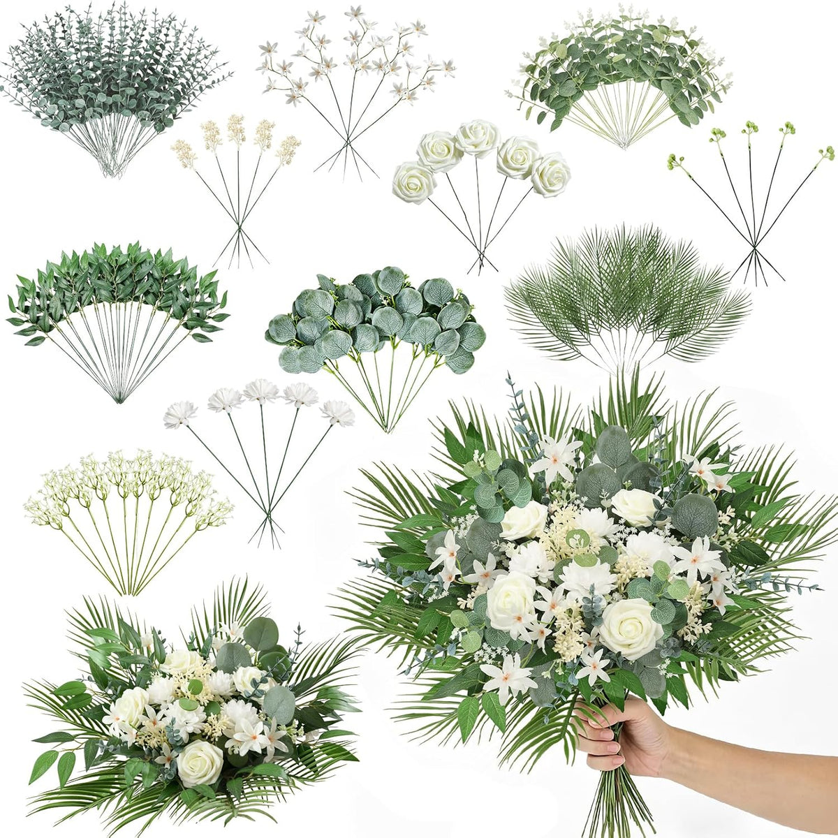 120 Pcs Mixed Artificial Eucalyptus Stems Green,Realistic Design
