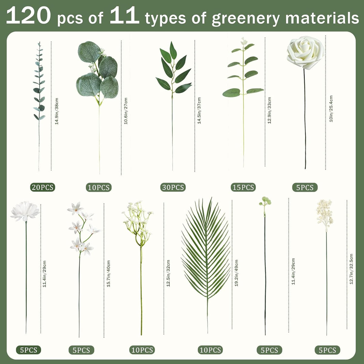 120 Pcs Mixed Artificial Eucalyptus Stems Green,Realistic Design