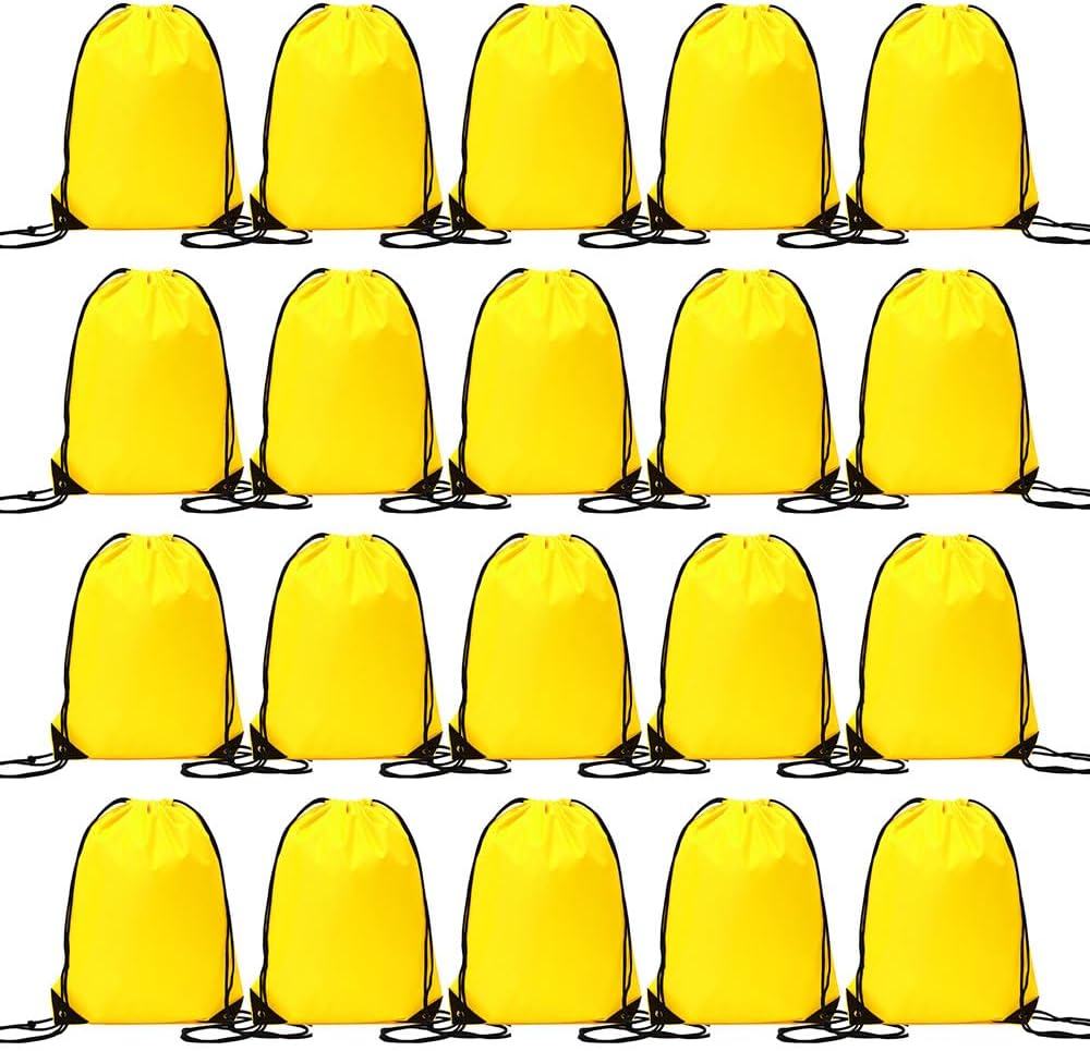 20 Pcs Drawstring Backpack Bulk Draw String Bags Cinch Polyester Bag for Gym Sport, Yellow