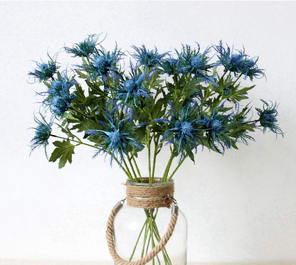 Artificial Flowers Artificial Thistle Spray Eryngo Fake Eryngium Foetidum Simulation Sea Holly for Wedding Bouquet Centerpiece Home Decor (Purple Gray, 3)