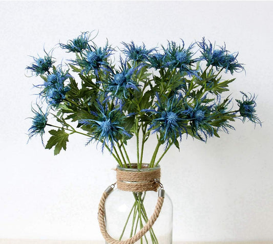 Artificial Flowers Artificial Thistle Spray Eryngo Fake Eryngium Foetidum Simulation Sea Holly for Wedding Bouquet Centerpiece Home Decor (Purple Gray, 3)