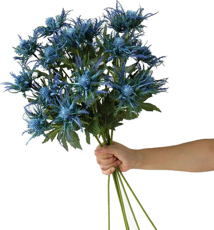 Artificial Flowers Artificial Thistle Spray Eryngo Fake Eryngium Foetidum Simulation Sea Holly for Wedding Bouquet Centerpiece Home Decor (Purple Gray, 3)
