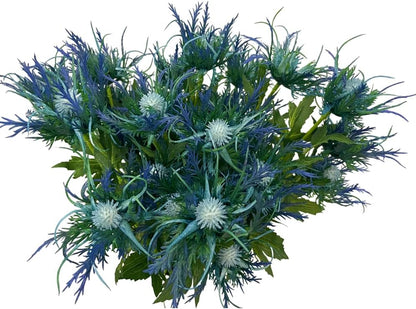 Artificial Flowers Artificial Thistle Spray Eryngo Fake Eryngium Foetidum Simulation Sea Holly for Wedding Bouquet Centerpiece Home Decor (Purple Gray, 3)