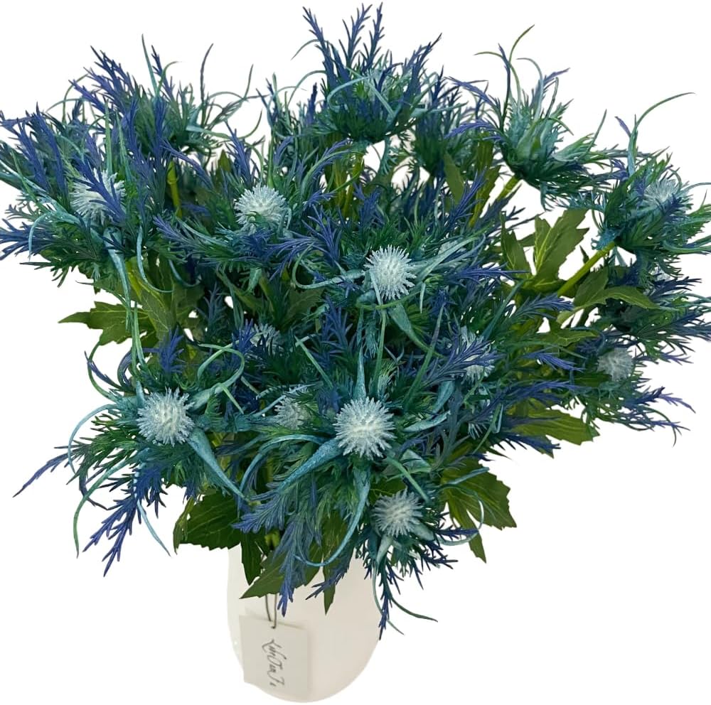 Artificial Flowers Artificial Thistle Spray Eryngo Fake Eryngium Foetidum Simulation Sea Holly for Wedding Bouquet Centerpiece Home Decor (Purple Gray, 3)