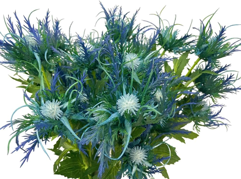 Artificial Flowers Artificial Thistle Spray Eryngo Fake Eryngium Foetidum Simulation Sea Holly for Wedding Bouquet Centerpiece Home Decor (Purple Gray, 3)