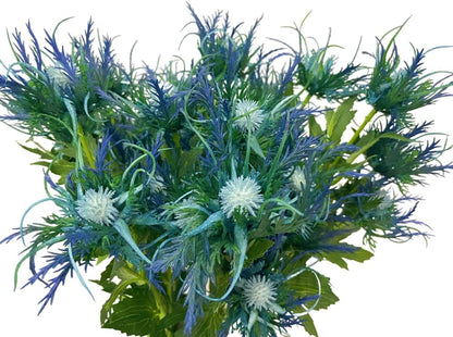 Artificial Flowers Artificial Thistle Spray Eryngo Fake Eryngium Foetidum Simulation Sea Holly for Wedding Bouquet Centerpiece Home Decor (Purple Gray, 3)