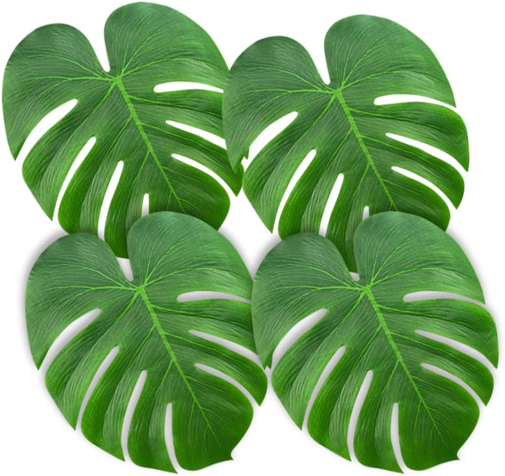 60 Pcs Large 13" Tropical Leaves Artificial Green Monstera Leaves Palm Leaf for Luau Party Hawaiian Aloha Tiki Theme Safari Jungle BBQ Birthday Party Decoration Supplies