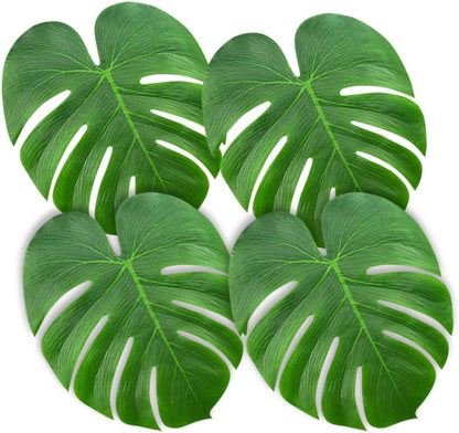 60 Pcs Large 13" Tropical Leaves Artificial Green Monstera Leaves Palm Leaf for Luau Party Hawaiian Aloha Tiki Theme Safari Jungle BBQ Birthday Party Decoration Supplies