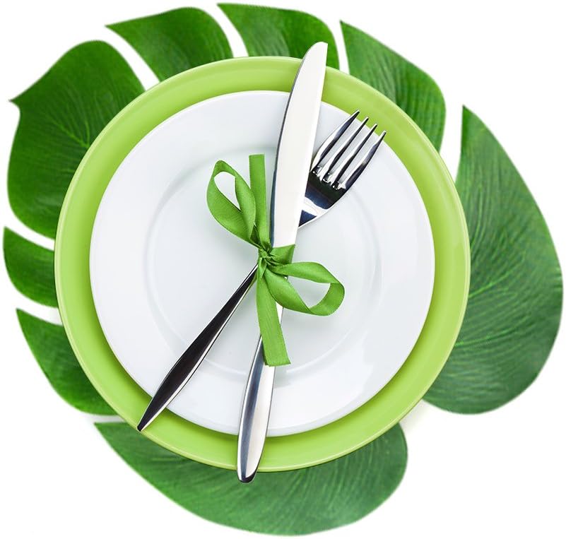 60 Pcs Large 13" Tropical Leaves Artificial Green Monstera Leaves Palm Leaf for Luau Party Hawaiian Aloha Tiki Theme Safari Jungle BBQ Birthday Party Decoration Supplies